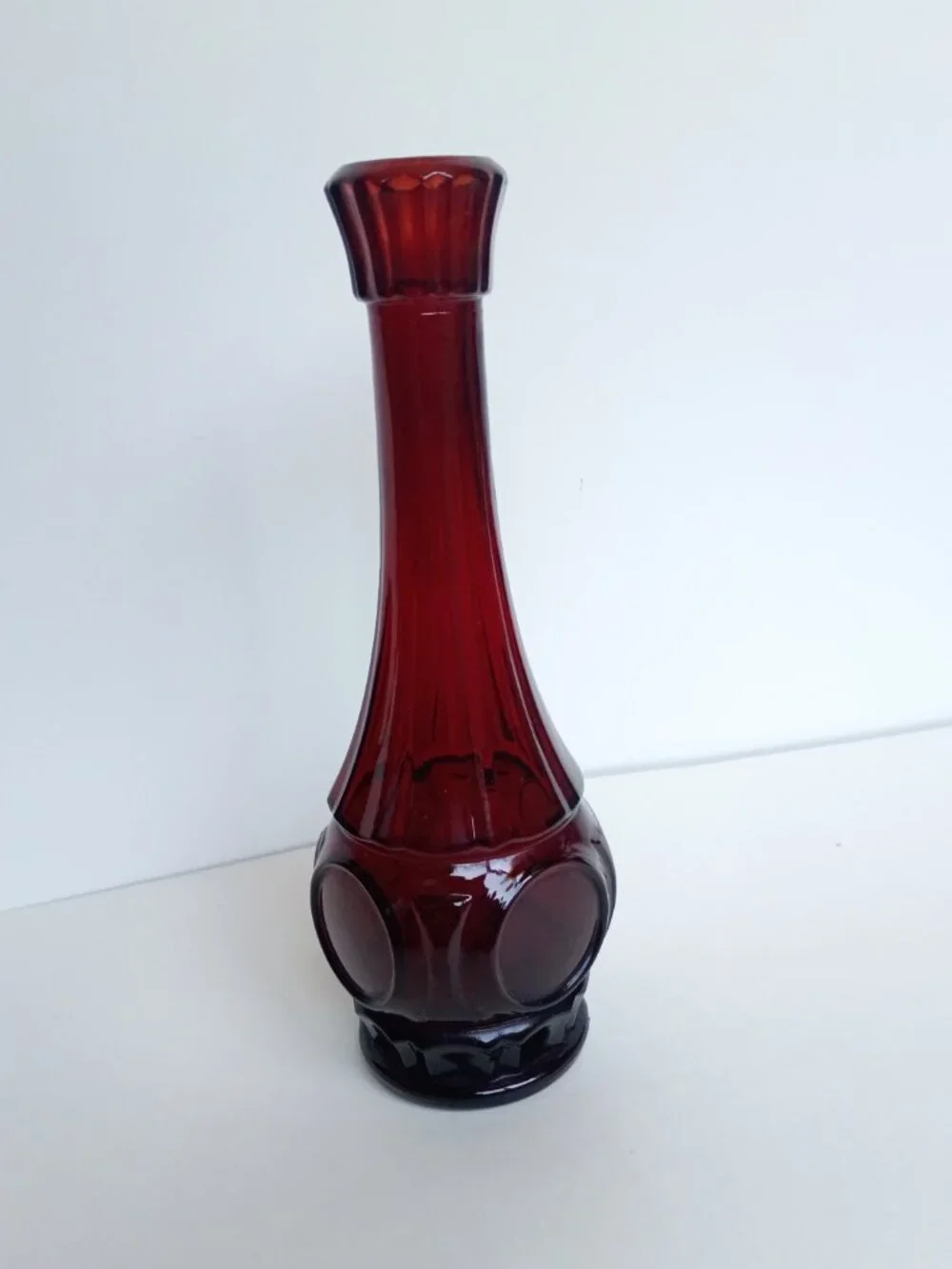 Vintage Wheaton Mid Century MCM Bullseye Ruby Red Glass Bud Vase Coin 9